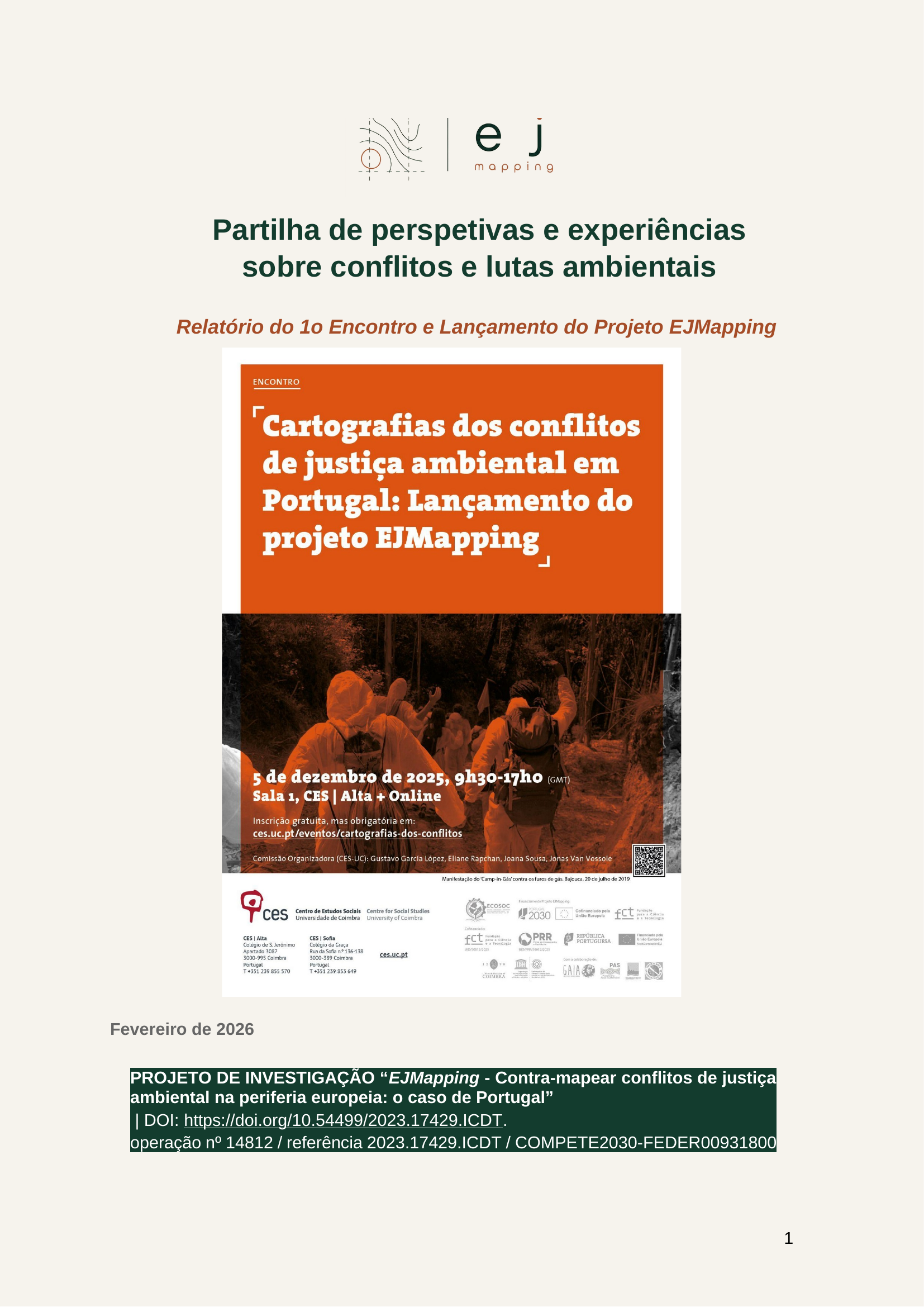 Partilha de perspetivas e experiências sobre conflitos e lutas ambientais (Relatório do 1o encontro do EJMapping)