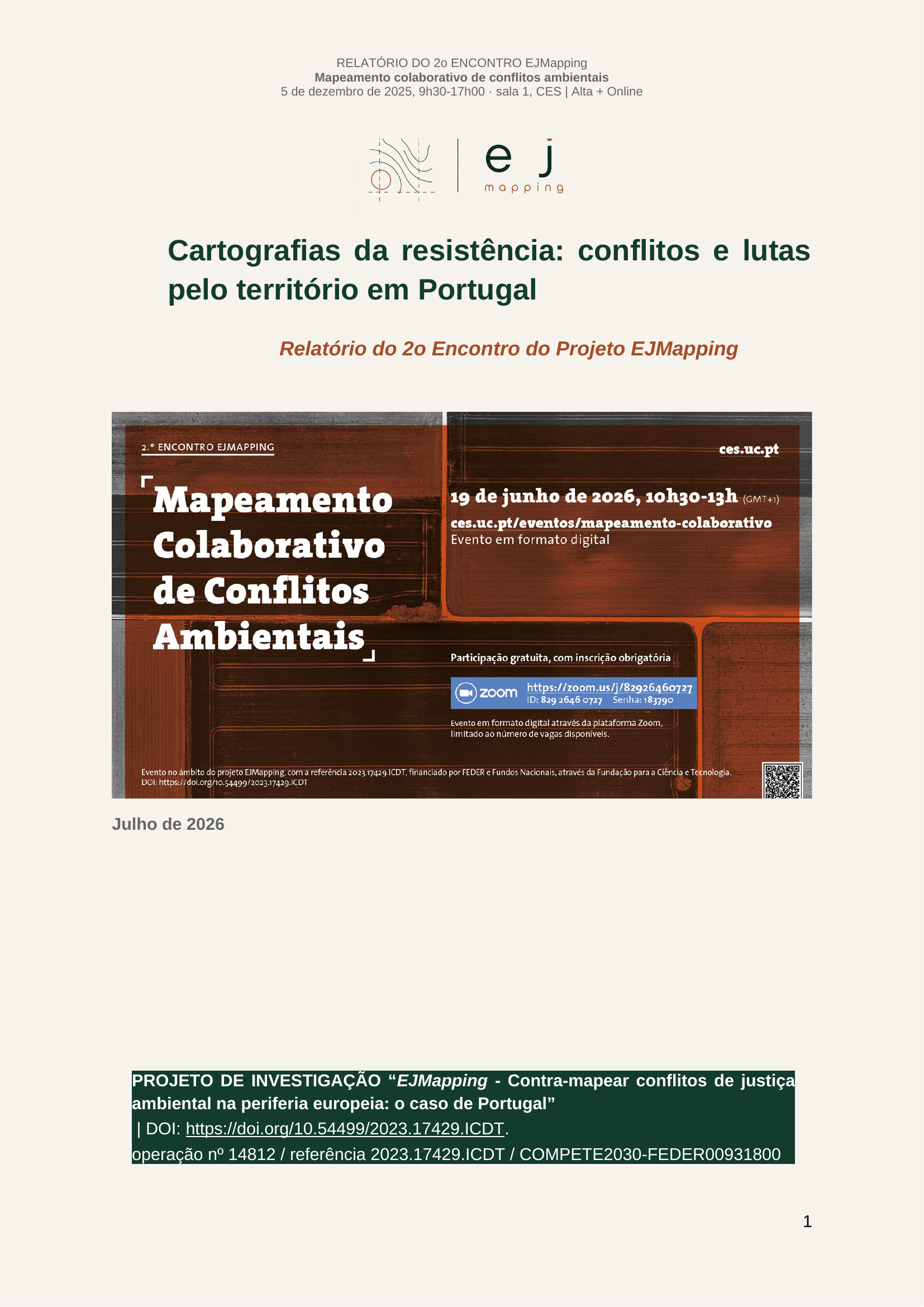 Cartografias da resistência: Conflitos e lutas pelo território em Portugal (Relatório do 2o encontro do EJMapping)